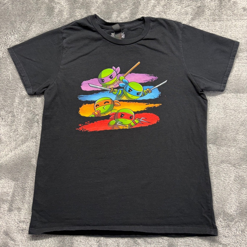 TeeTurtle TMNT Graphic T-Shirt Women‎ Medium Black Excellent Chibi Ninja Turtles
